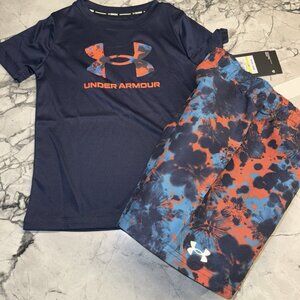 Under Armour Toddler Boys Navy Orange Rash Guard Swim Set NEW
